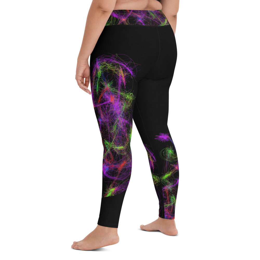 Gym Wear Leggings-Neon Art on Black. Streetwear Leggings. Yoga Pants. WickedYo.